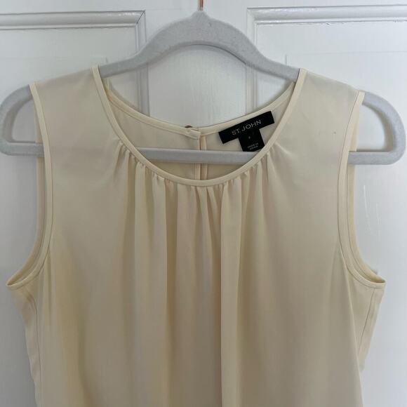 St. John Women's 4 100% Silk Off White Cream Tank Blouse Sheer Keyhole Back Flaw - Picture 4 of 11